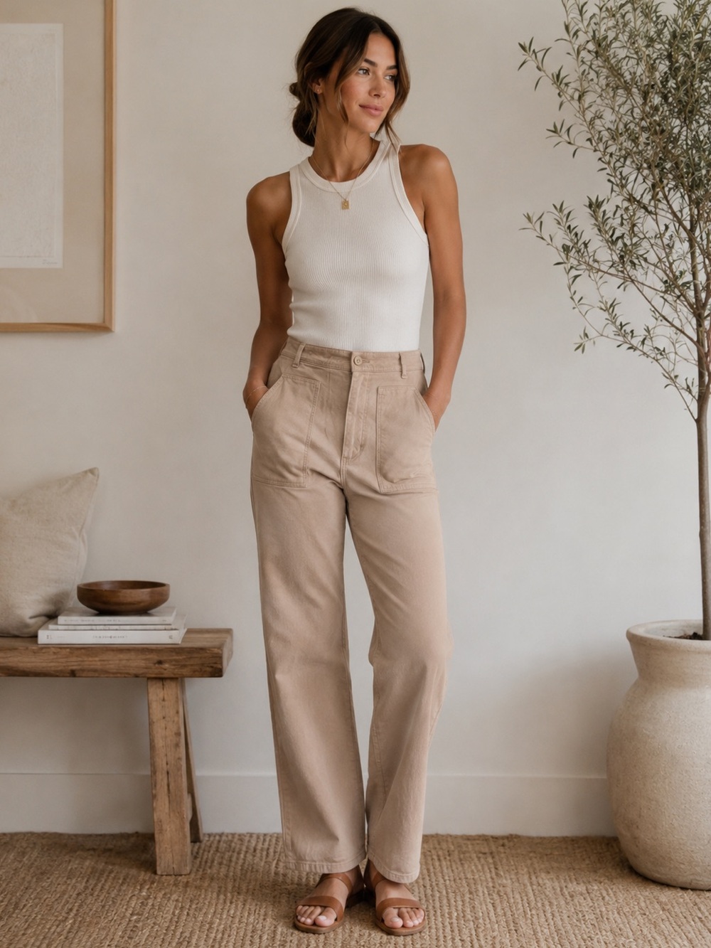 Wilfred Free Aritzia Beige Utility Cargo Pants High Rise Size 8
